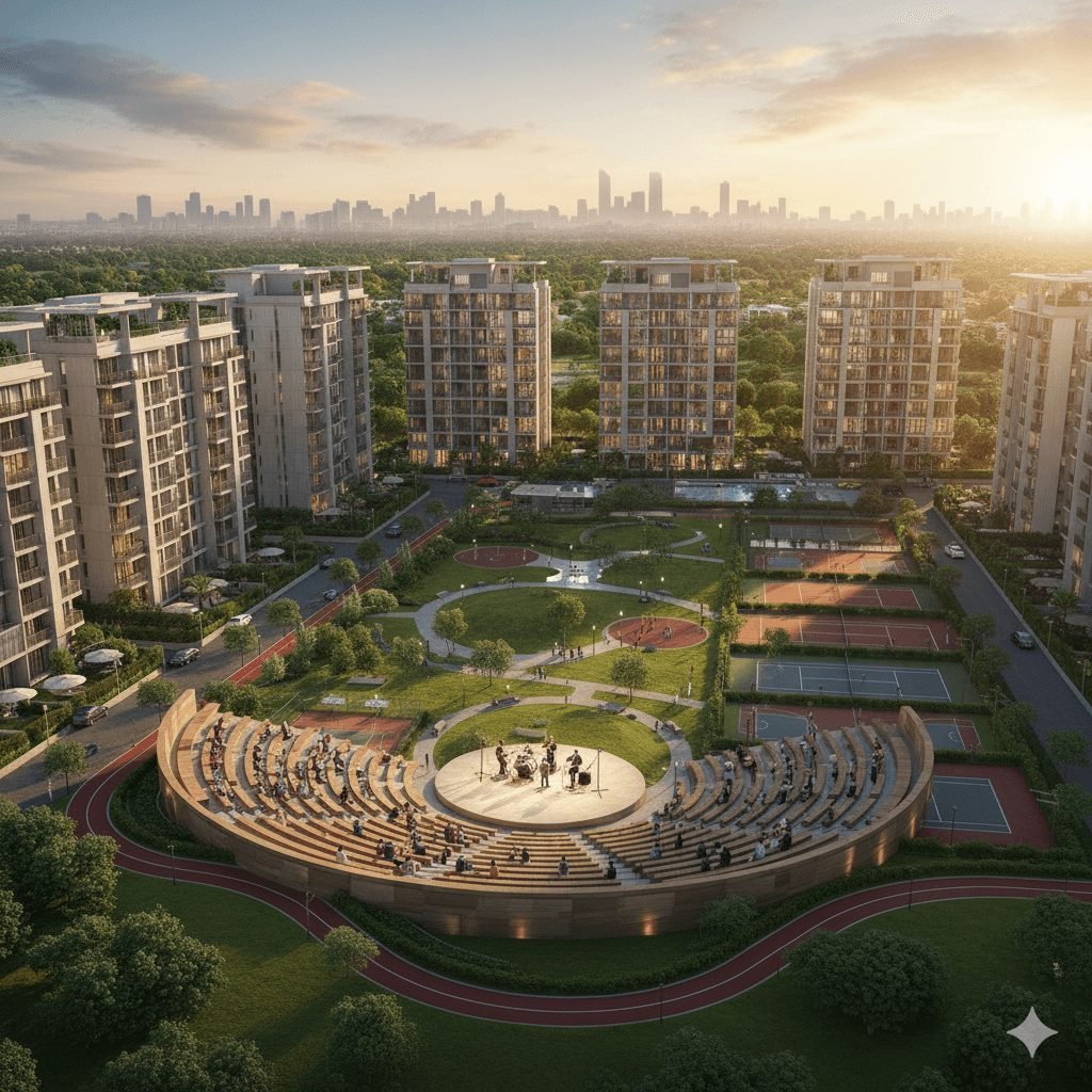 Aerial view of the M3M BRABUS estate — artist's impression